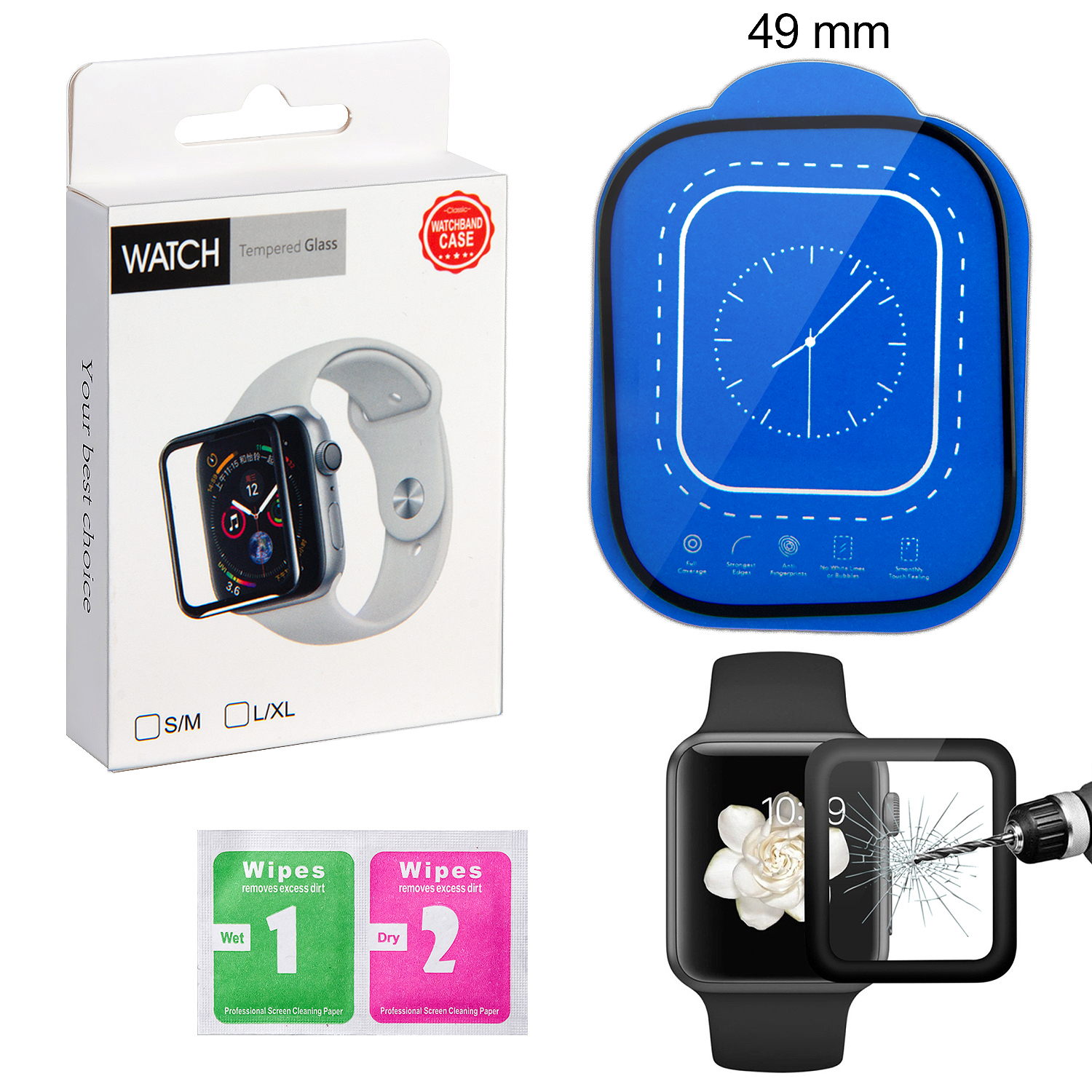 Защитное стекло "Полное покрытие" для Apple Watch (49 мм) (Черный)