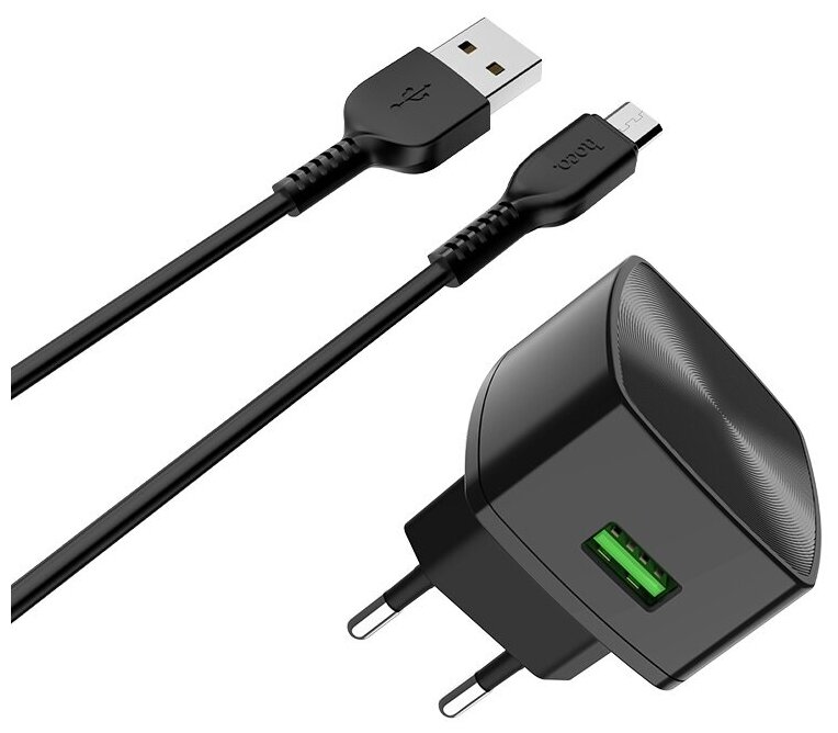 Сетевое зарядное устройство USB HOCO C70A (Micro, быстрая зарядка QC3.0, 3A) (Черный)