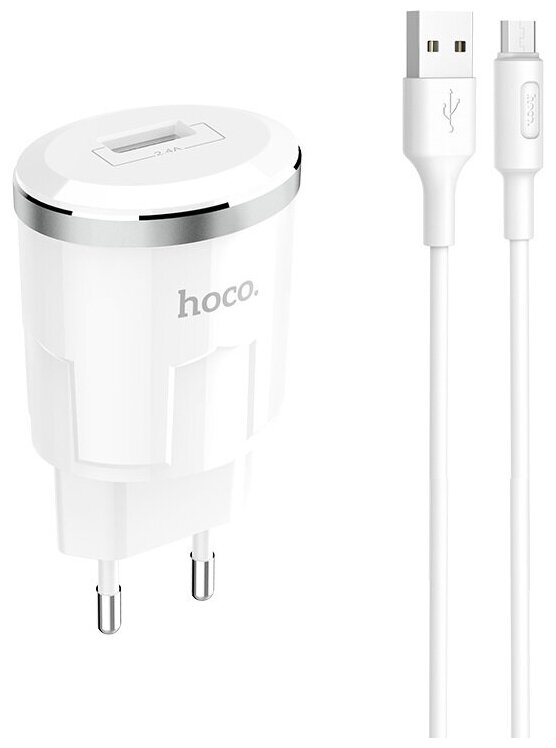 Сетевое зарядное устройство USB HOCO C37A (кабель Micro, 2.4A)  (Белый)
