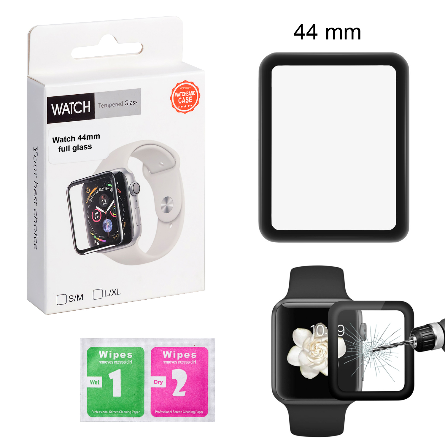 Защитное стекло "Полное покрытие" для Apple Watch 4/Watch 5 (44 мм) (Черный)