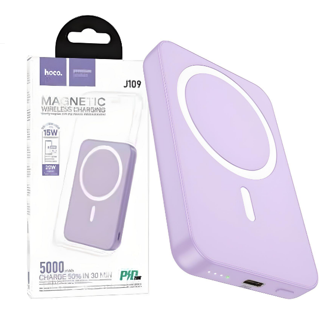 Внешний Аккумулятор (Power Bank) Hoco J109 5000 mAh,15W Magnetic (Сиреневый) 