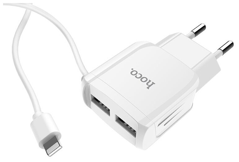 Сетевое зарядное устройство USB HOCO C59A (кабель Lightning, 2.4A) (Белый)