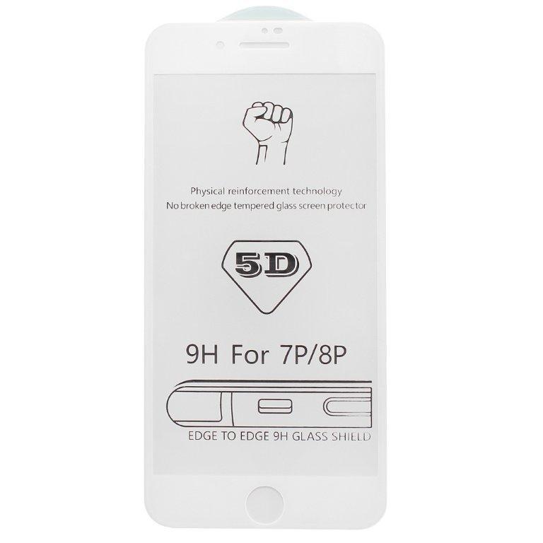 Защитное стекло "Полное покрытие" для iPhone 7 Plus/8 Plus (Белый) - загнутое/ олеофобное покрытие