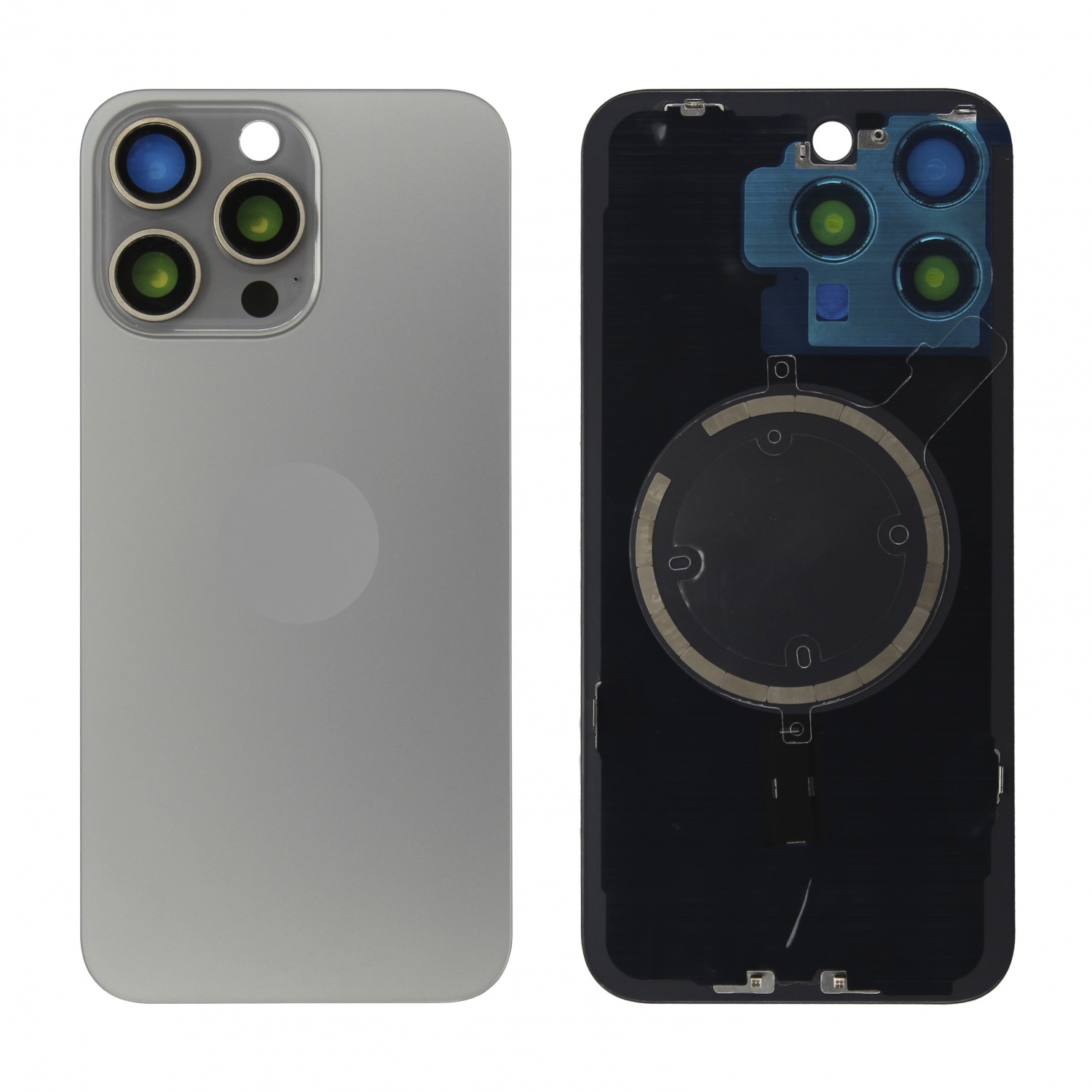 Задняя крышка iPhone 15 Pro Max (Натуральный титановый) - Премиум в сборе + шлейф зарядки