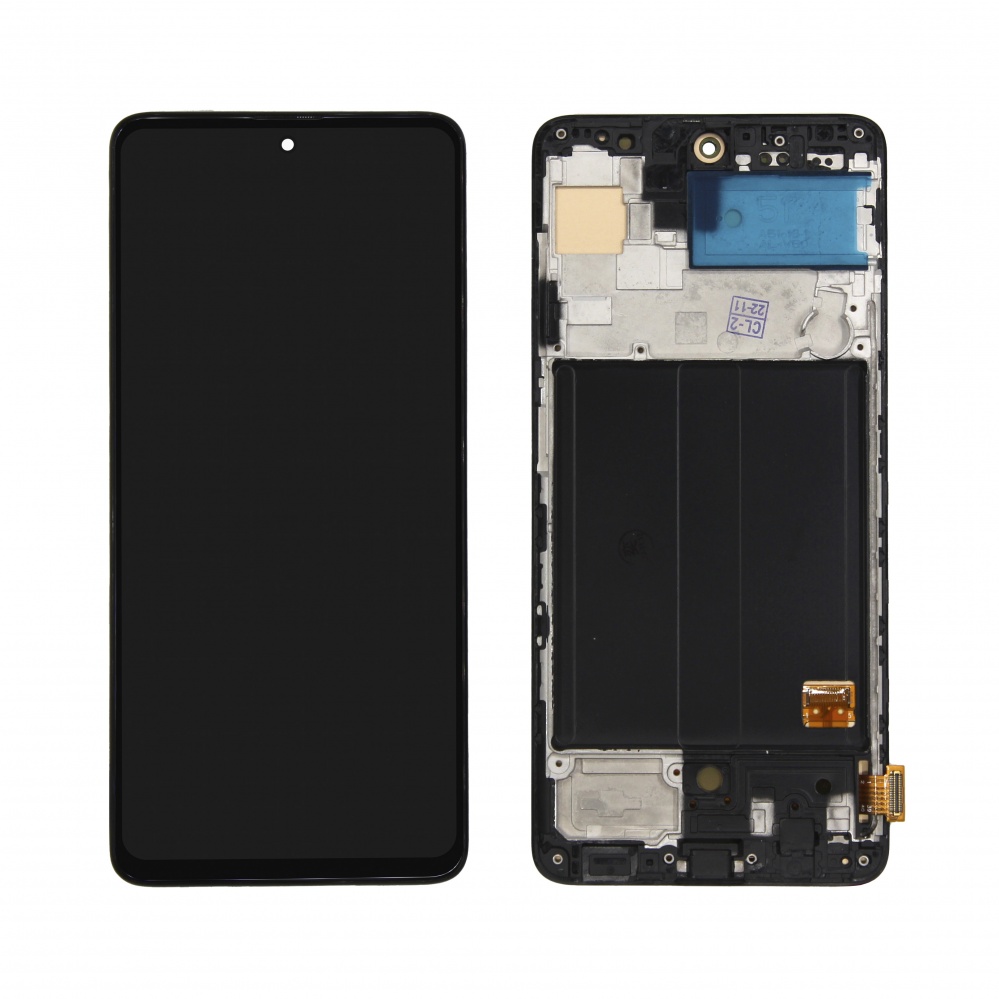 Дисплей в сборе с тачскрином для Samsung A515F (A51) (Черный) - в рамке OLED (Ориг. размер)  